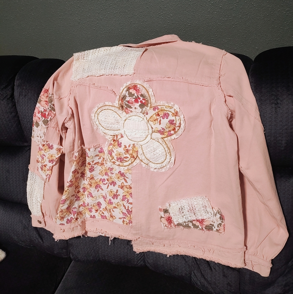 Altar'd State Pink Patchwork/Crochet Shacket (L) - image 8